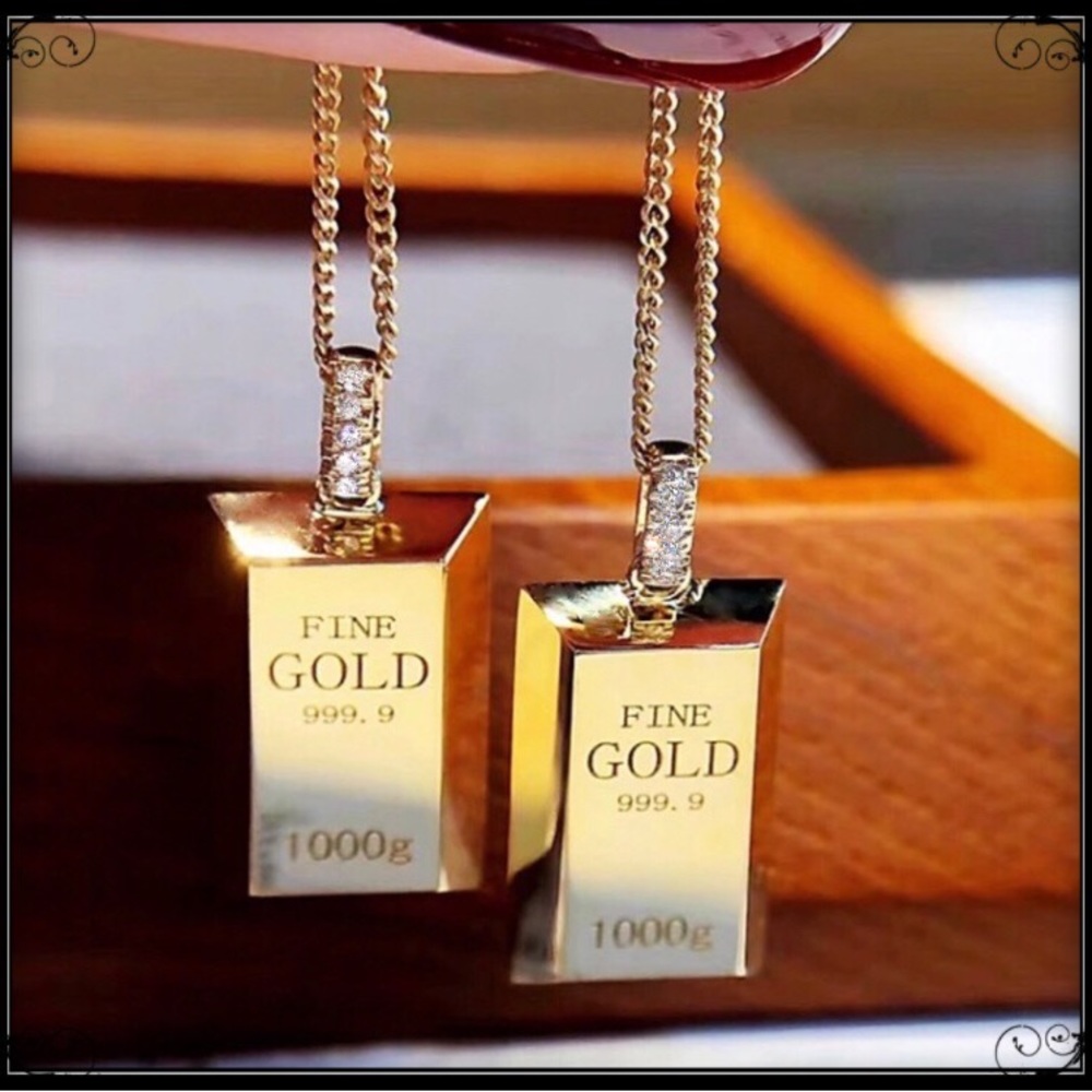 Boss bullion block icon entrepreneur status rich cash 925 gold digger necklace